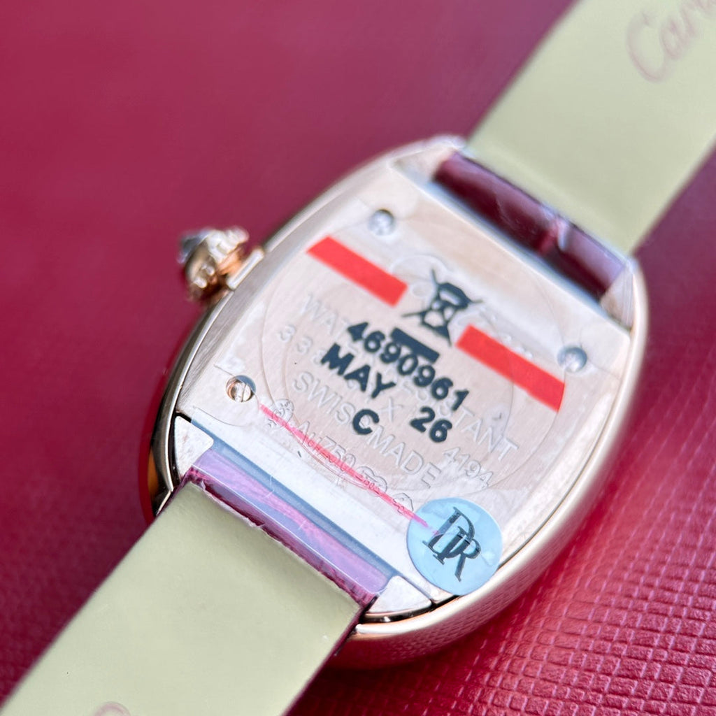 Baignoire 23mm Pink Gold Case Diamond Bezel Red Leather Strap
