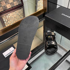 CC 25S Dad Sandal Mule Black Patent Calfskin