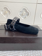 Alaia 25 Biker Ballet Flats Black Suede 291058