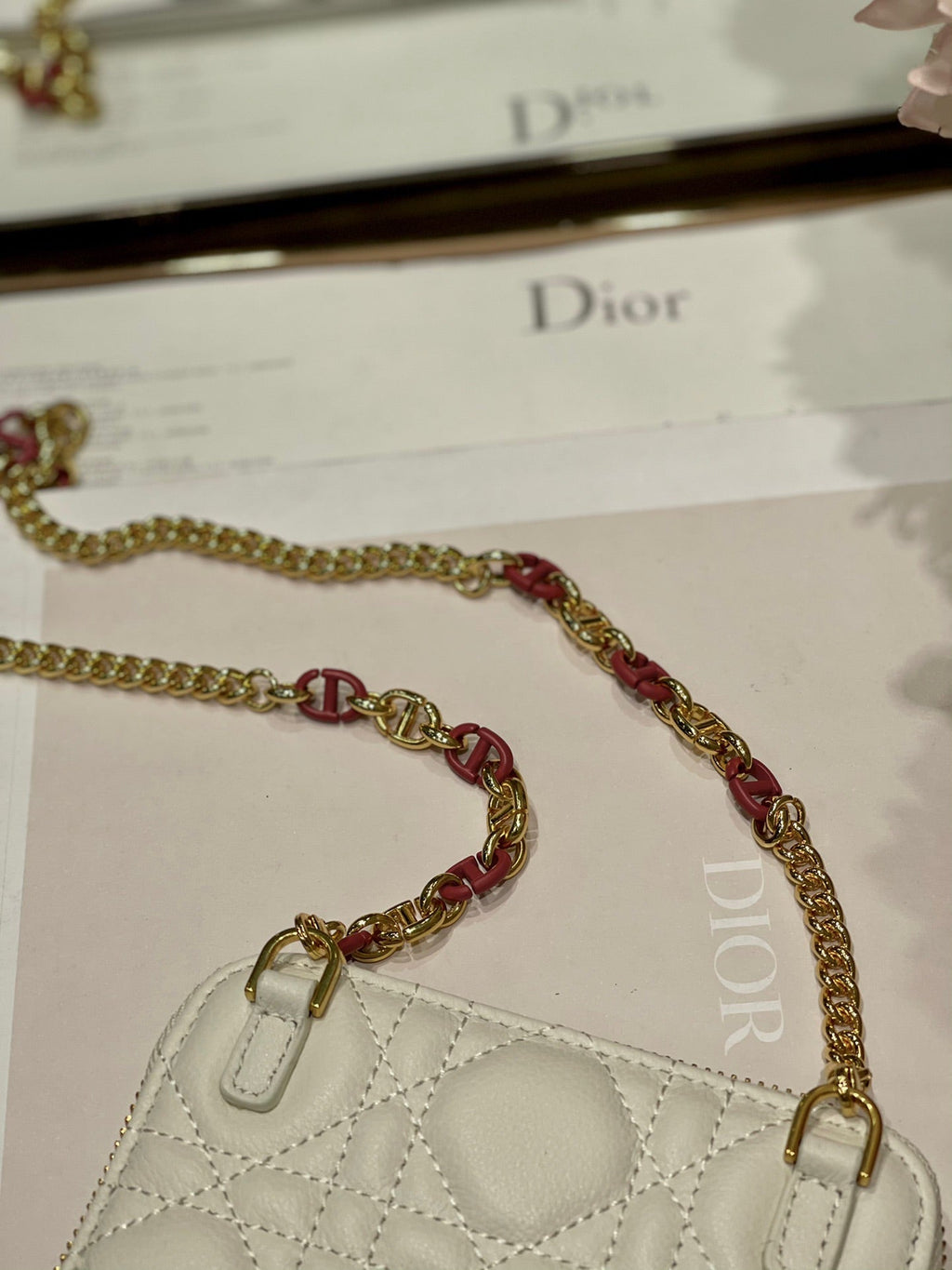 CD Mini Dior Caro Zip Clutch Ivory Calfskin 336786