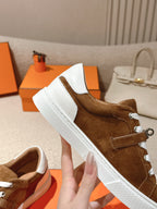 HM Day Sneakers White Dark Brown Suede Calfskin 577511