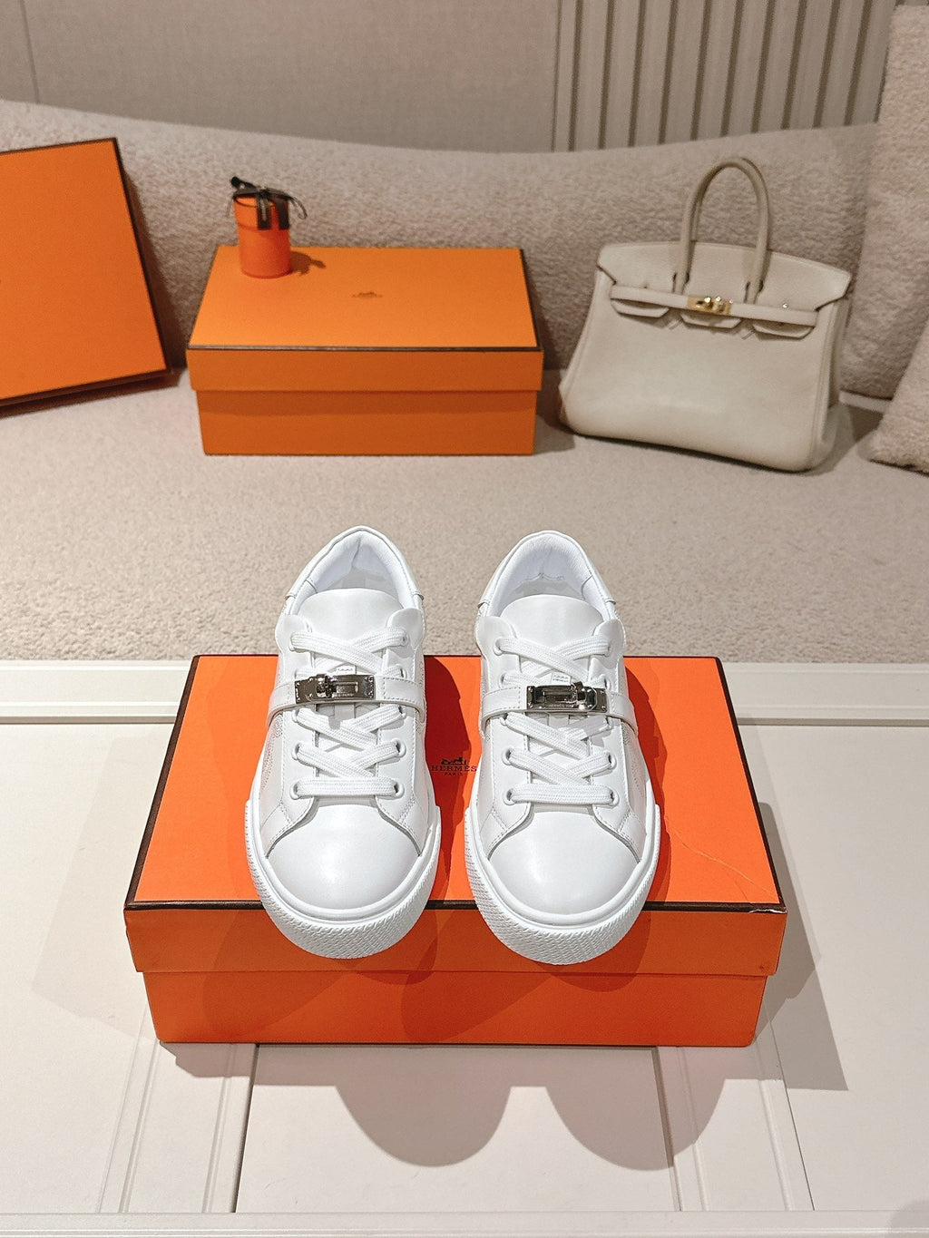 HM Day Sneakers White Panoplie Equestre Perforated Calfskin 577514