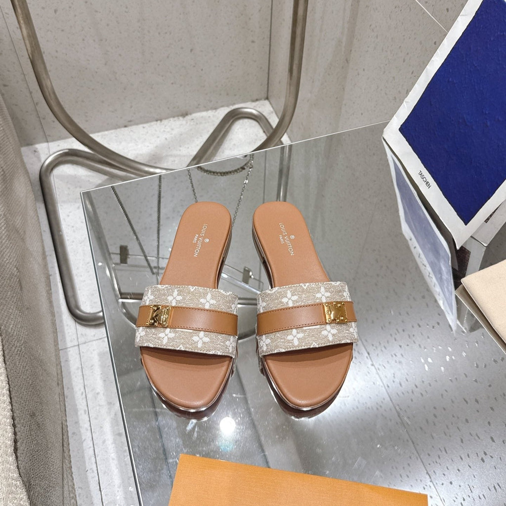 LV Flat Mules pairs raffia brown monogram cowhide 383724