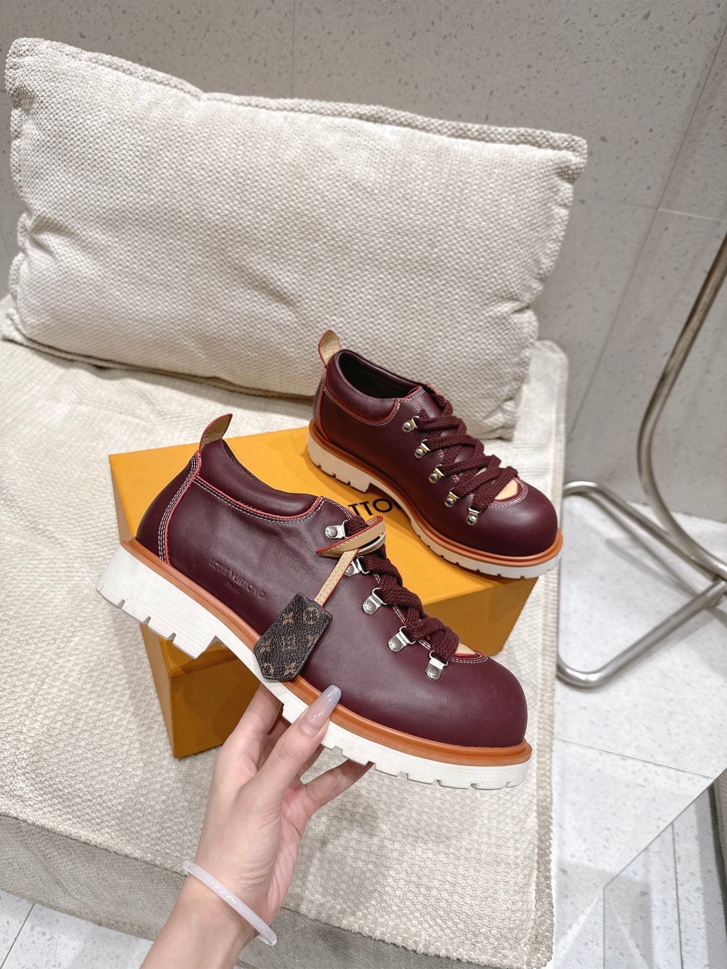 LV Pharrell and Nigo Hiking Shoes Burgundy Sheepskin 383739