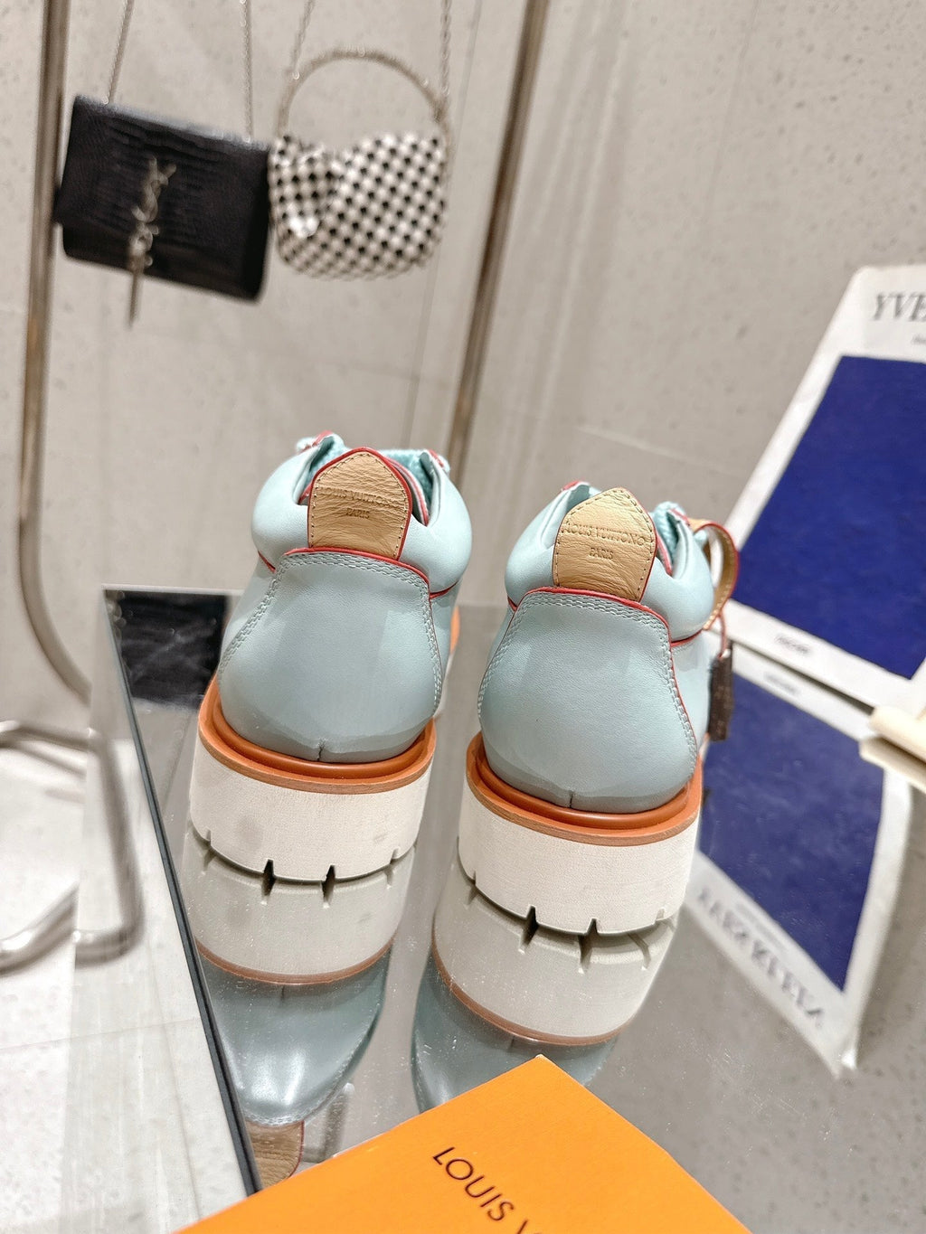 LV Pharrell and Nigo Hiking Shoes Light Blue Orange Sheepskin 383740