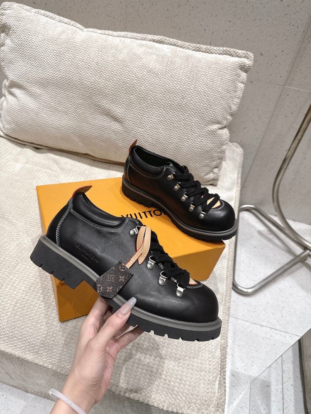 LV Pharrell and Nigo Hiking Shoes Black Sheepskin 383741