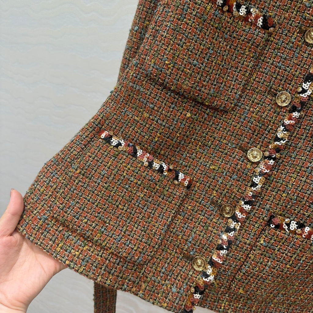 CC 25 Tweed Jacket Brown Wool Cotton Viscose