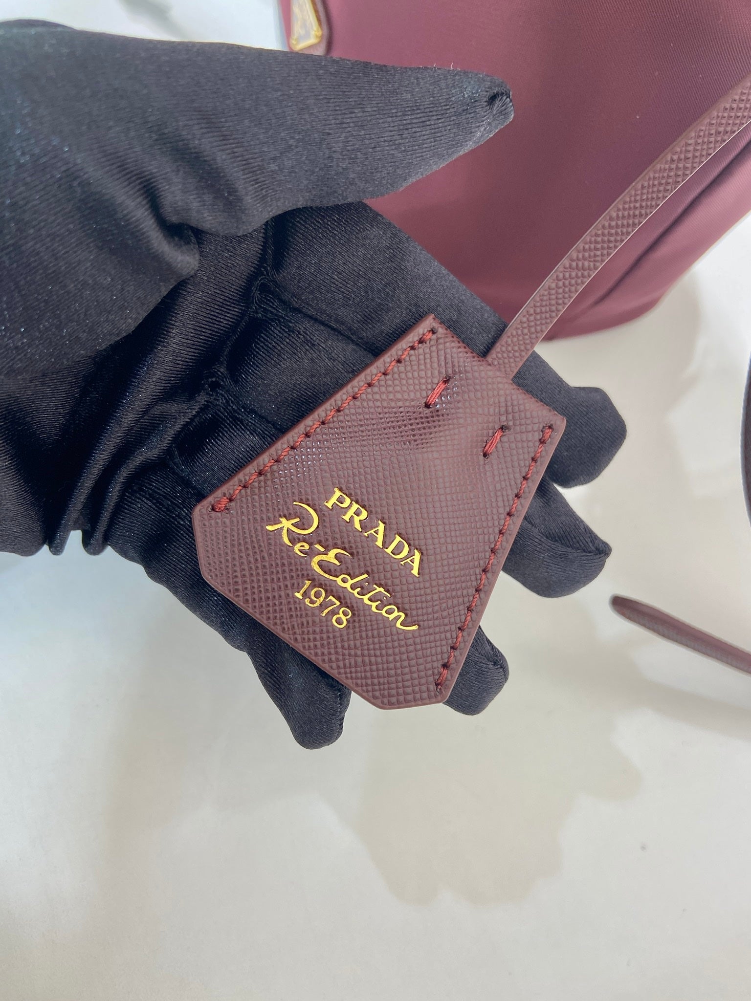 PRA bucket bag 19 burgundy nylon fabric 280831