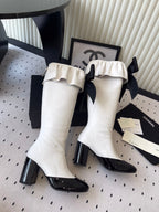 CC 25 Bow Elastic Boot White Black Lambskin 514028