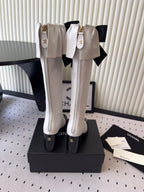 CC 25 Bow Elastic Boot White Black Lambskin 514028