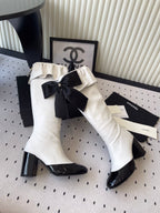 CC 25 Bow Elastic Boot White Black Lambskin 514028