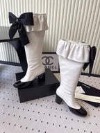 CC 25 Bow Elastic Boot White Black Lambskin 514028