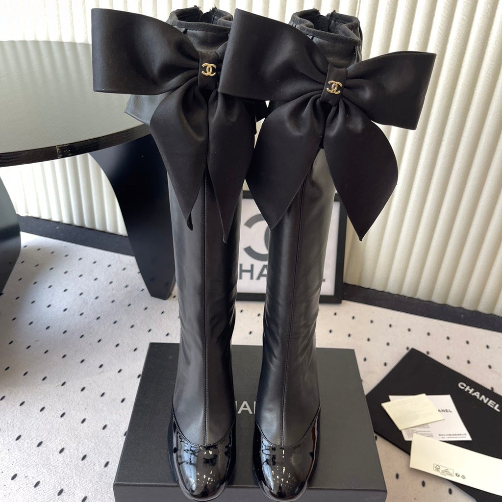 CC 25 Bow Elastic Boot Black Lambskin 514029