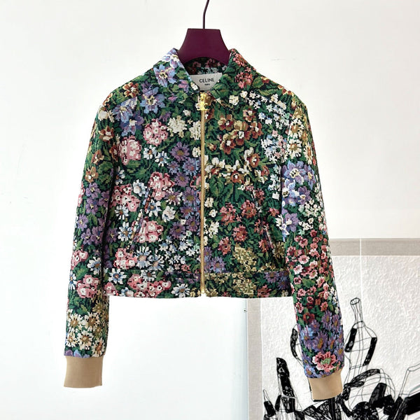 Celine 25 Flower Jacket Green mix colors Cotton