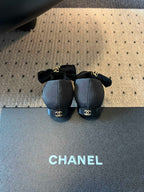 CC 25SS Bow Flat Shoes Black Sheepskin Canvas 530673