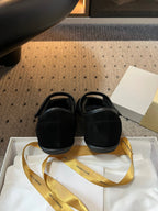 The Row 2025 Ballet Flat Black Suede Wool 561592