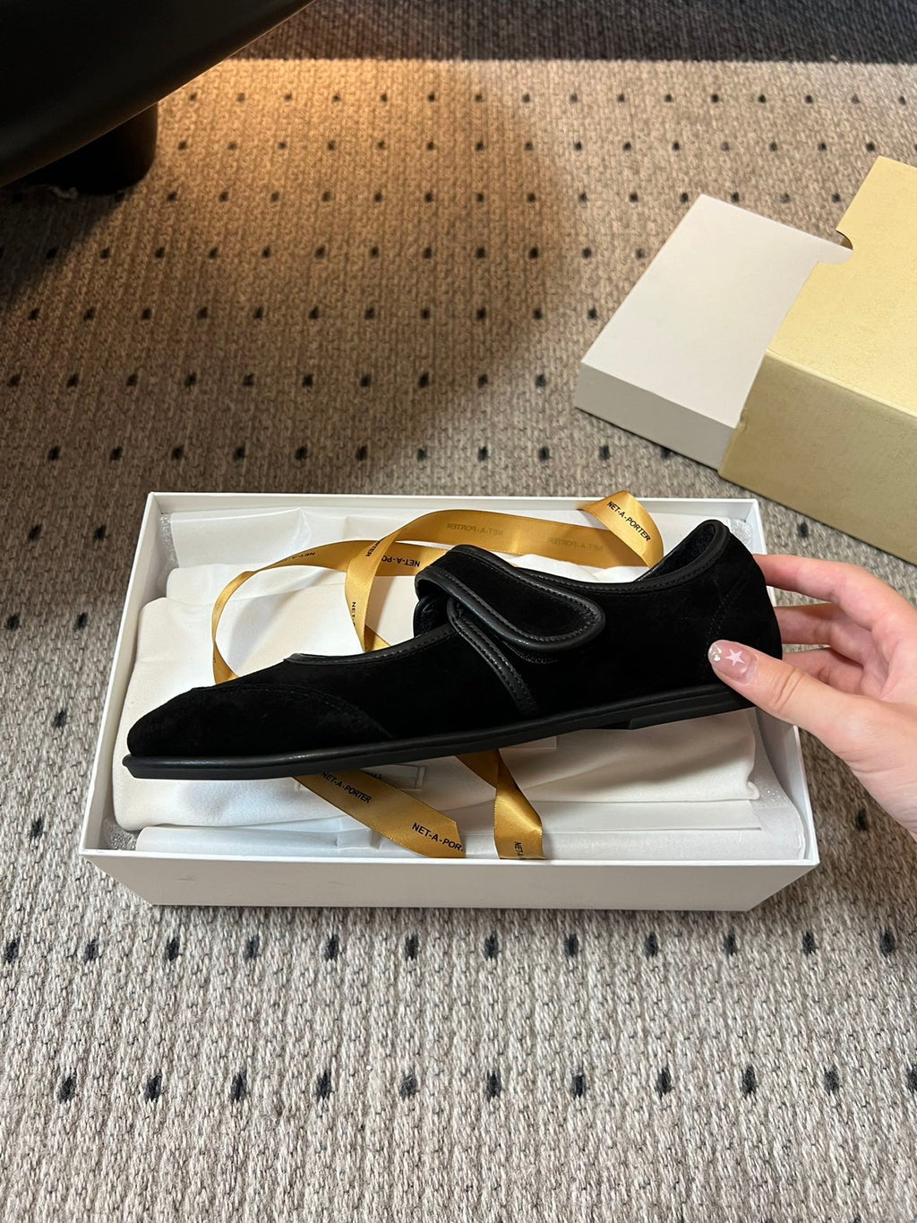 The Row 2025 Ballet Flat Black Suede Wool 561592