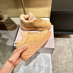 Jimmy Choo Diamond Maxi Sneakers Light Brown Suede Shearling Lining 538895