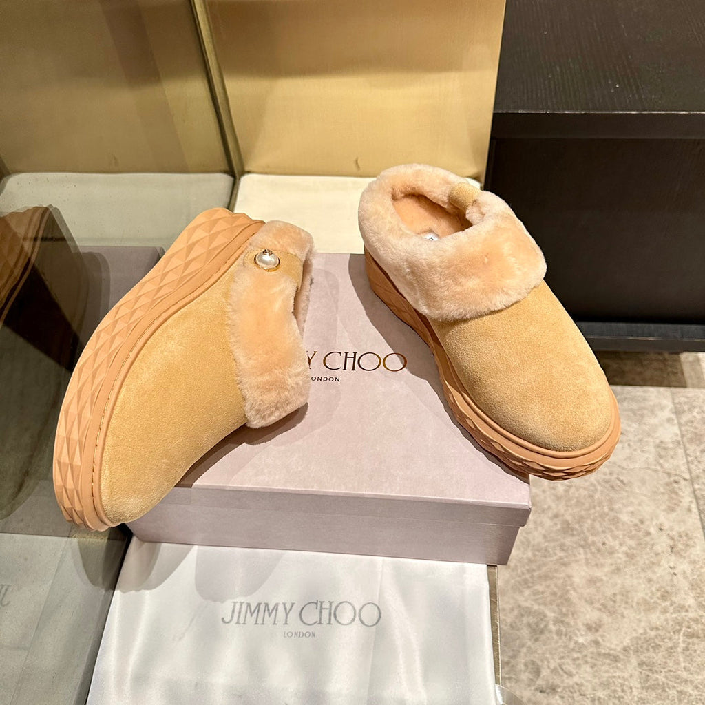 Jimmy Choo Flip Flops Light Brown Suede Shearling Lining 538898