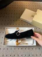 The Row 2025 Shearling Loafer Black White Suede Wool 561601