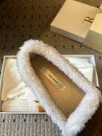 The Row 2025 Shearling Loafer Brown White Suede Wool 561602