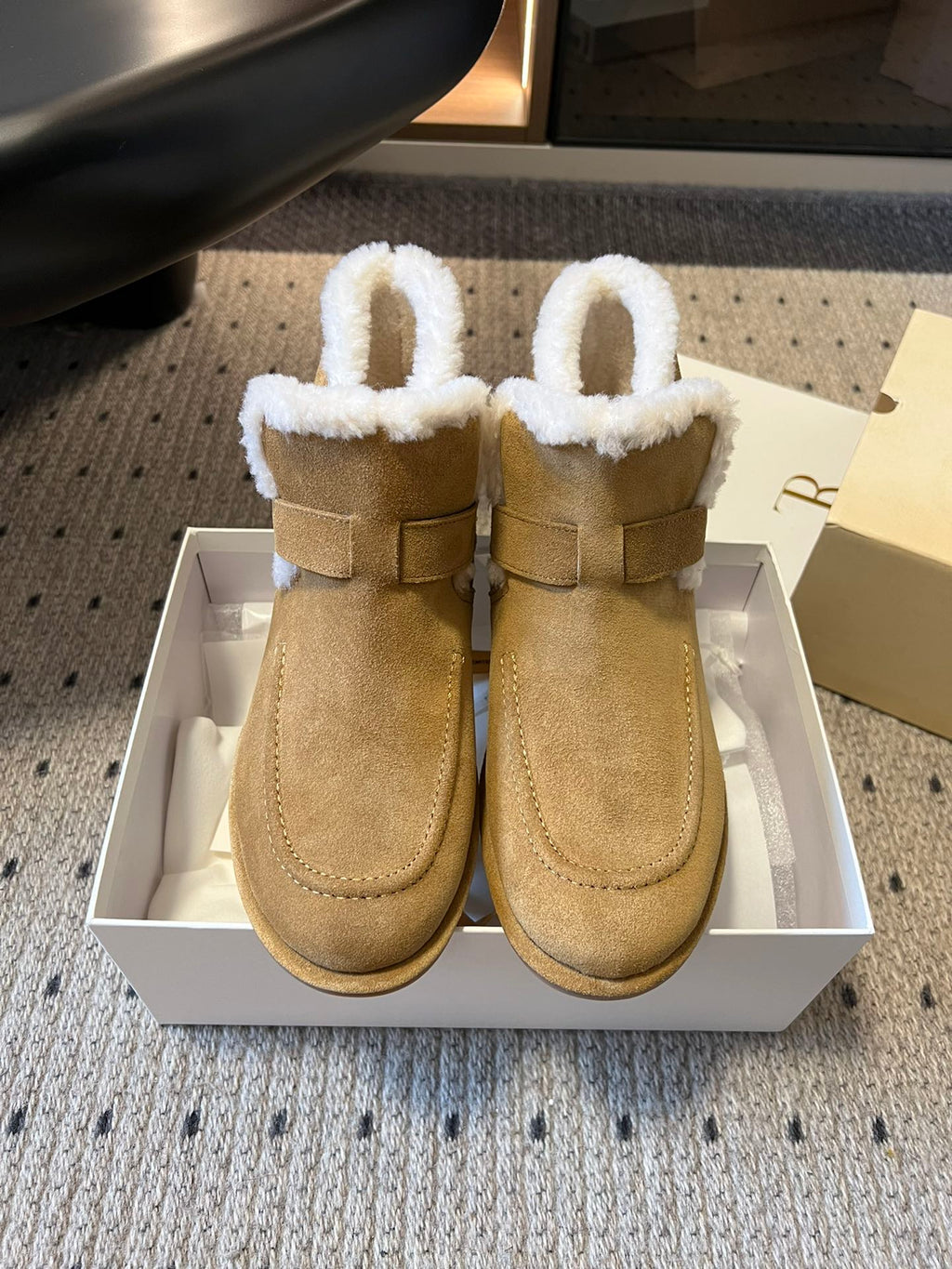 The Row 2025 Ankle Boot Tan White Suede Wool 561622