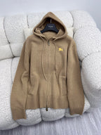 Burberry 25 Zipper-Up Hooded Knit Cardigan Beige Wool Cashmere