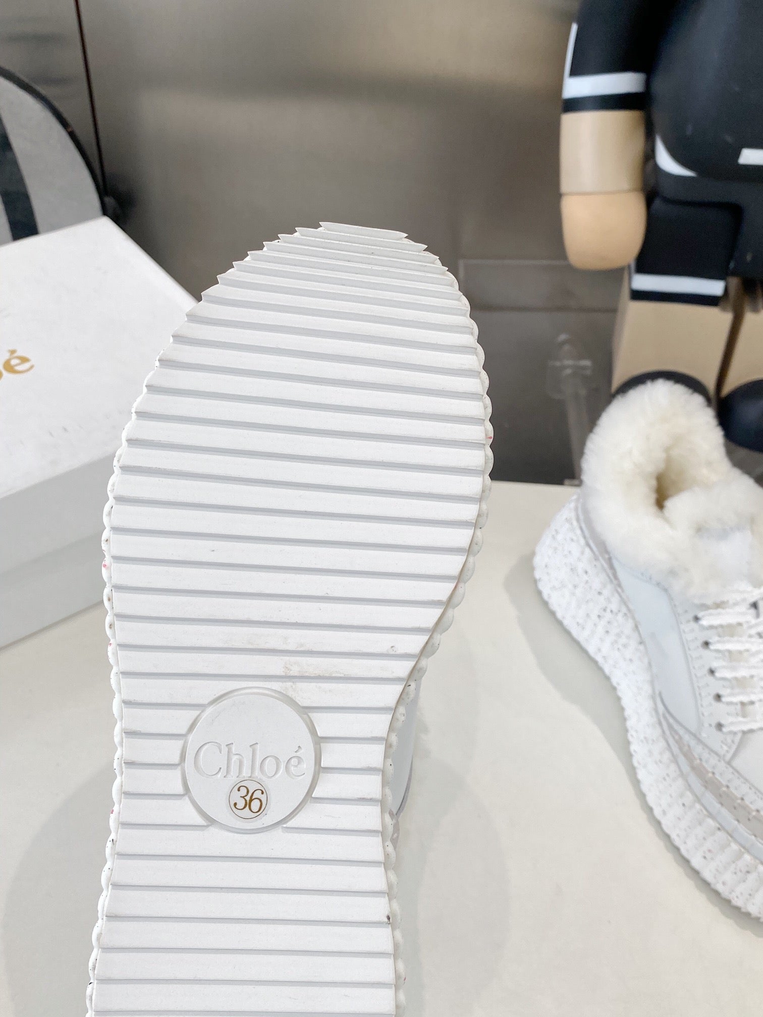 Chloe Nama Sneaker White Cowhide Wool 531607