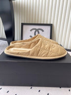CC New Down-Filled Couple Slippers Beige Technical Fabric