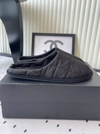 CC New Down-Filled Couple Slippers Black Technical Fabric