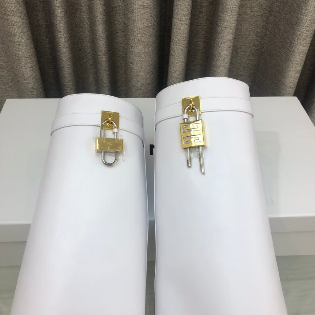Givenchy Shark-Lock Knee-High Boots White Cowhide 543344
