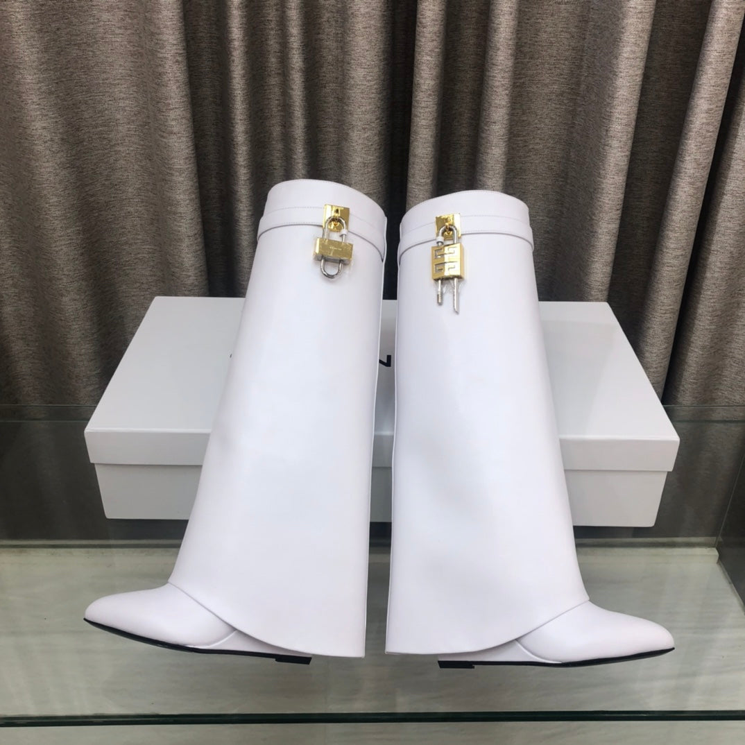 Givenchy Shark-Lock Knee-High Boots White Cowhide 543344