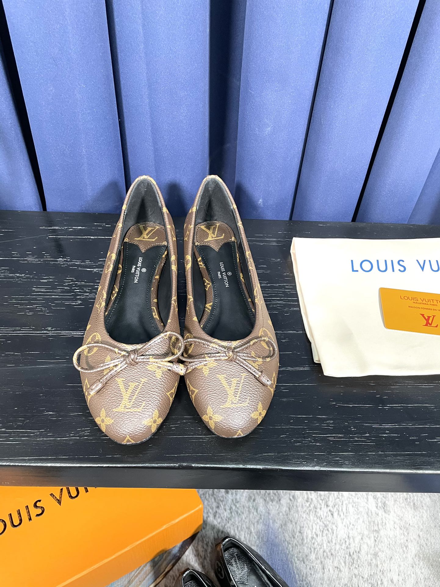 LV Butterfly Knot Black Ballet Flat Brown Monogram Sheepskin