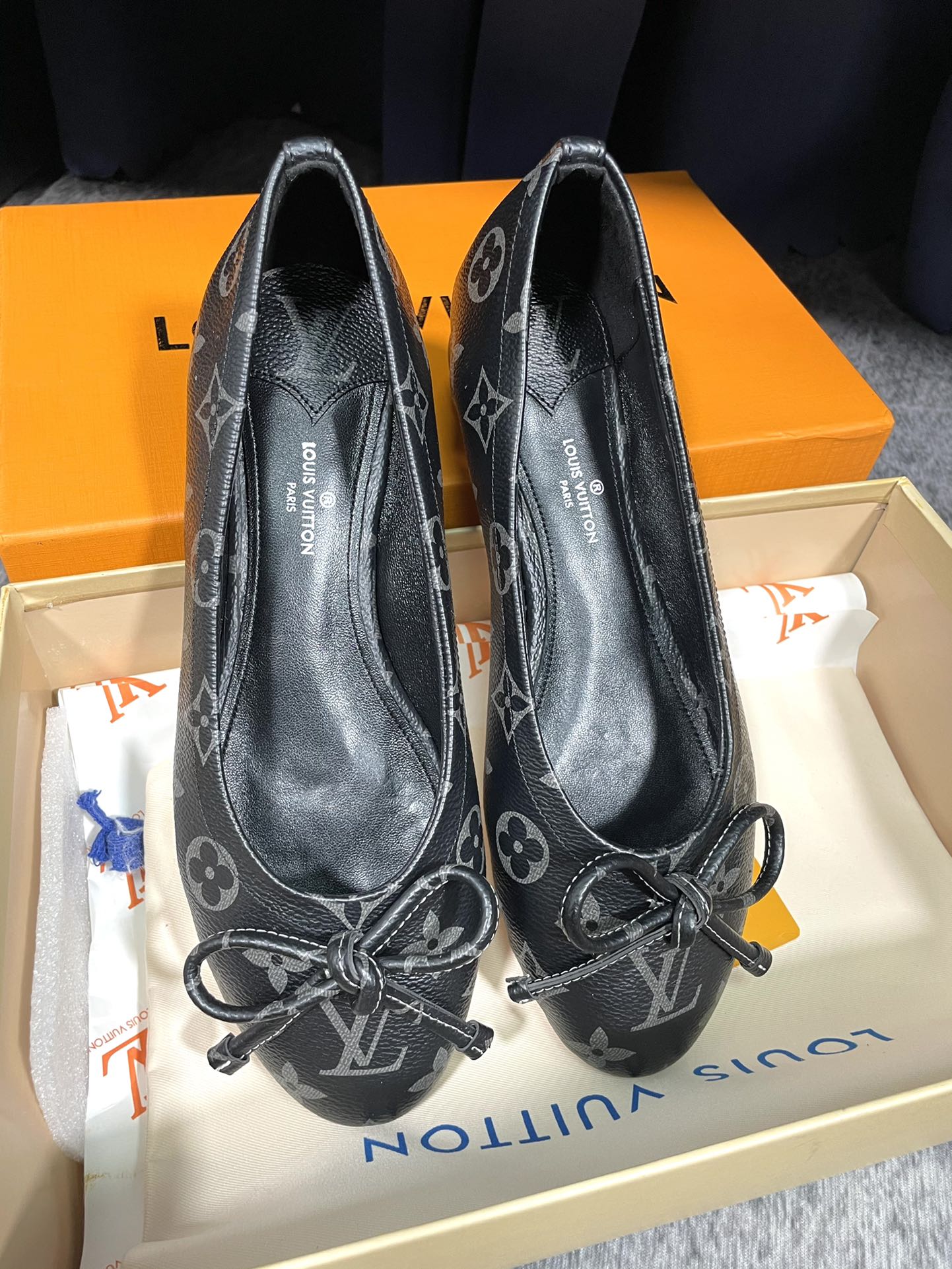 LV Butterfly Knot Black Ballet Flat Black Monogram Sheepskin