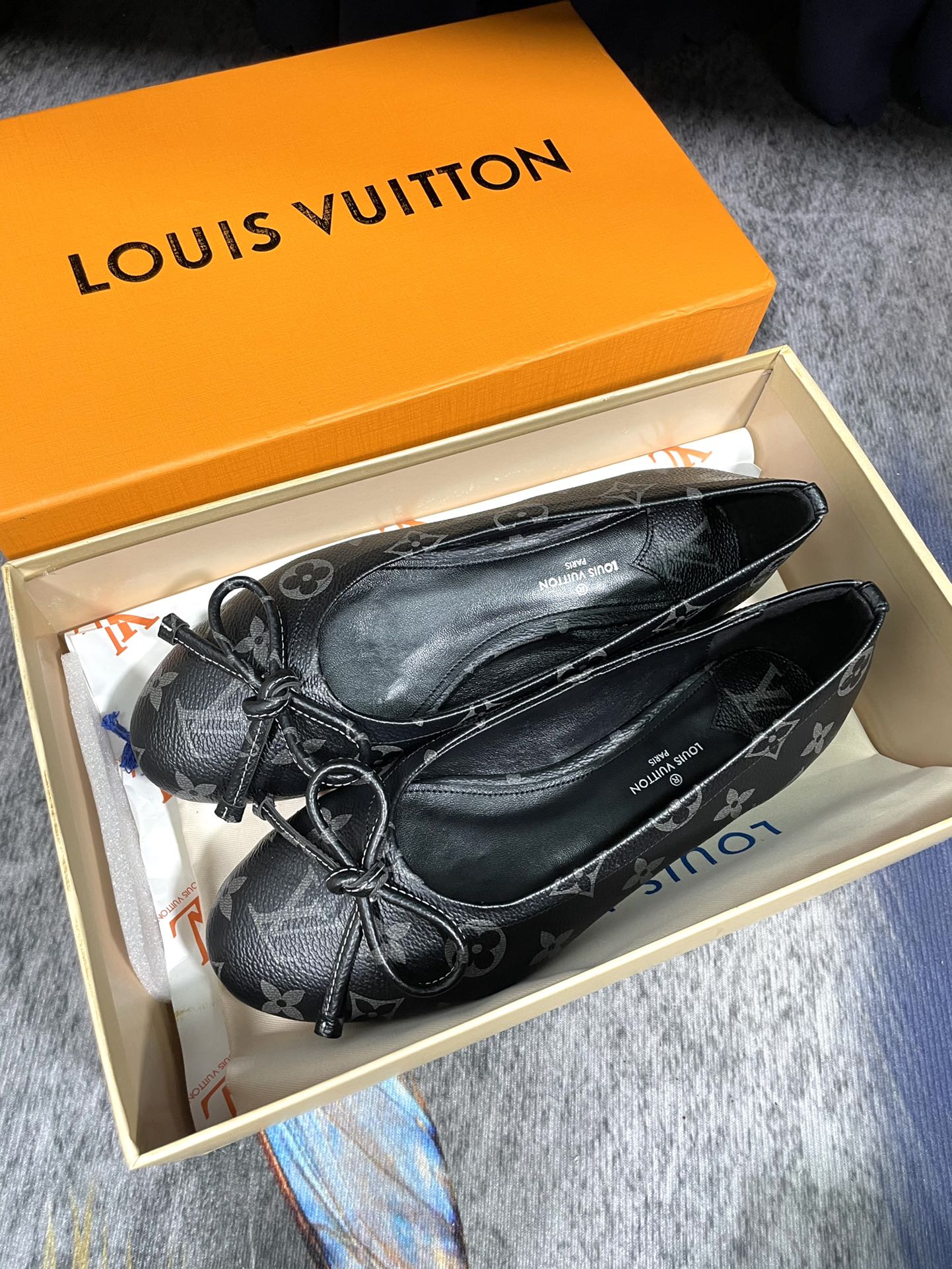 LV Butterfly Knot Black Ballet Flat Black Monogram Sheepskin