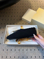 The Row 2025 Striped Furry Slipper Black White Wool 561636