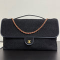 Chanel 2025 Maxi Flap Bag With Top Handle 56cm Black Wool Leather