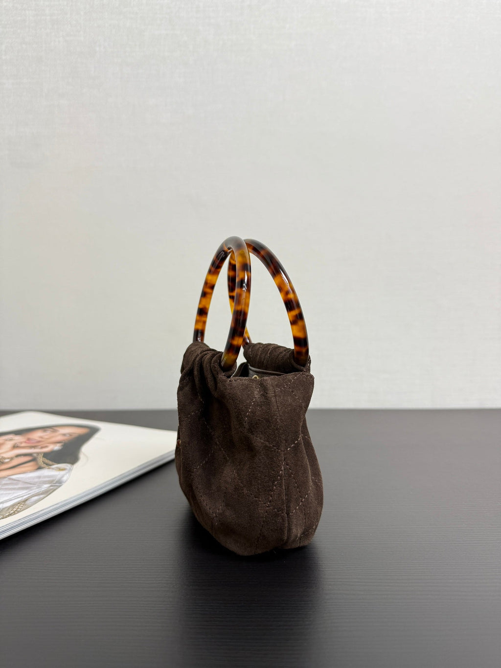 Chanel 2026 Pouch 24cm Dark Brown Tortoiseshell Suede Effect Plexi