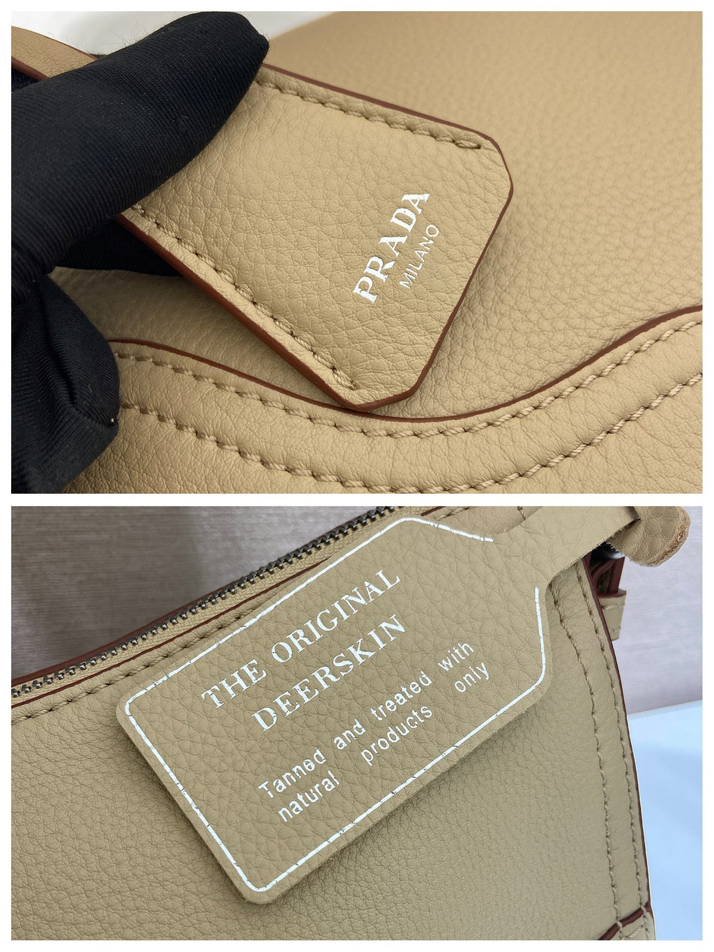 Prada Aimèe Large Shoulder 36cm Bag Light Beige Cowhide
