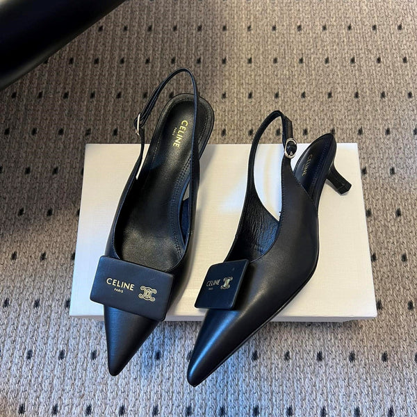 Celine Signature Slingback 5cm Black Lambskin 619637