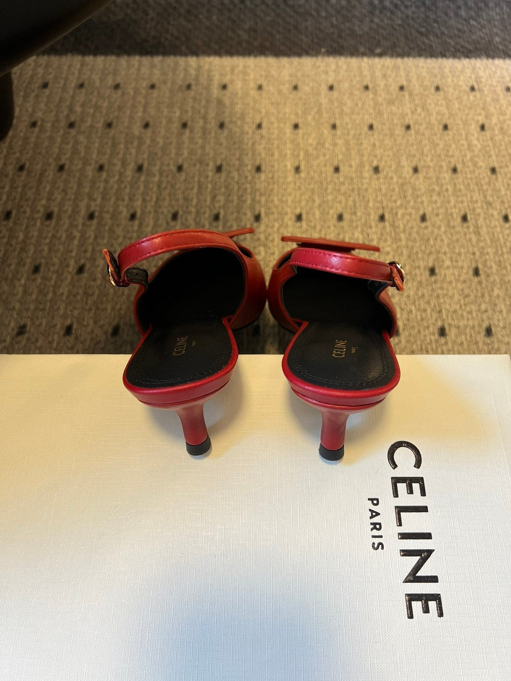 Celine Signature Slingback 5cm Red Lambskin 619635