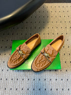 BV Astaire Loafers Knotted Brown Crinkled-Suede Leather 616653
