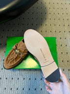 BV Astaire Loafers Knotted Brown Crinkled-Suede Leather 616653