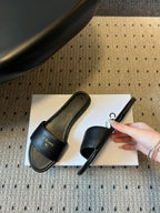 Celine 26  Flat Mule Slippers Black Sheepskin 621528