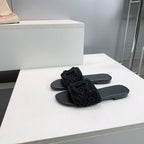 CC Flat Sandals Black Knitted Sheepskin 628641