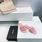 CC Flat Sandals Pink Knitted Sheepskin 628642