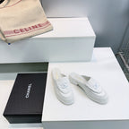CC Loafers Half-Slip Sandals White Wool Sheepskin 628646