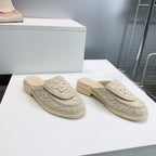 CC Loafers Half-Slip Sandals Beige Wool Sheepskin 628647