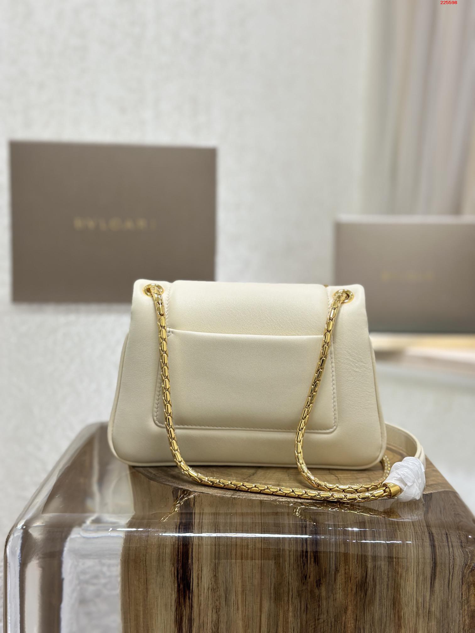 BVL Serpenti Reverse Shoulder Bag 22.5cm White Calfskin GHW 188594