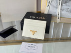 Pra Gold Logo-Stamp Card Holder White Saffiano Leather